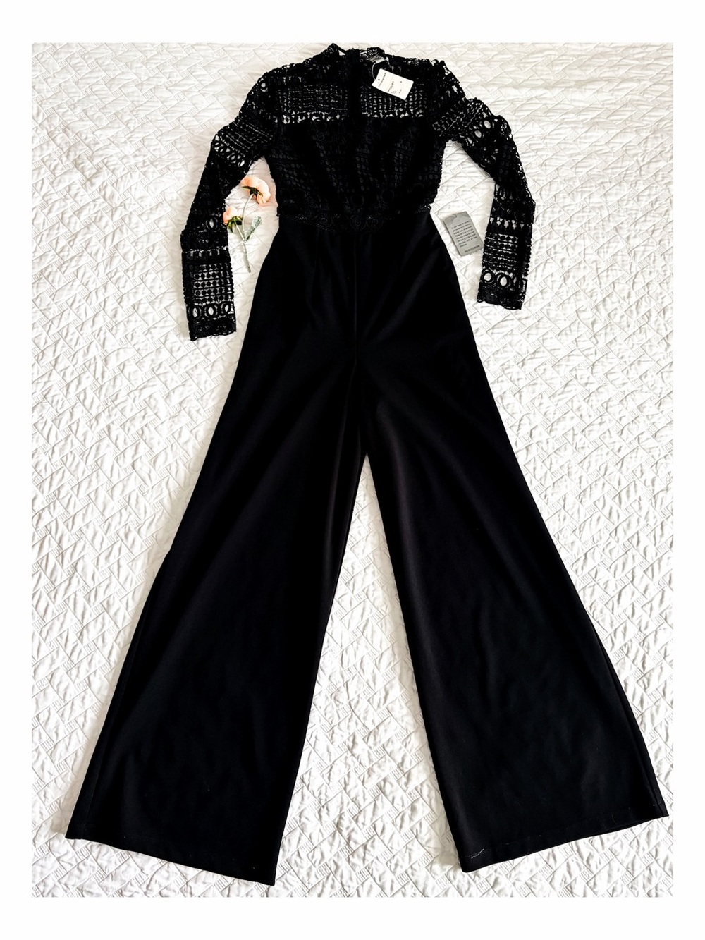 Love x Design Black Lace Wide Leg Jumpsuit Long Sleeve NWT Size S